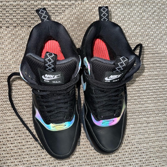 Nike Women’s Air Max 1 Mid Sneakerboot Sz 6 (Reflective) In Black Crimson Menta - Picture 9 of 15